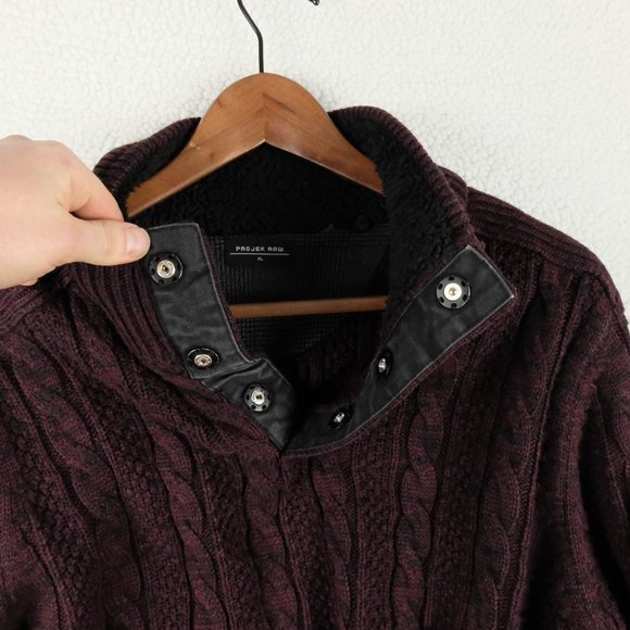 Projek Raw Cable Knit Sweater Mens Extra Large Burgundy Henley Outdoor Preppy - Picture 8 of 10